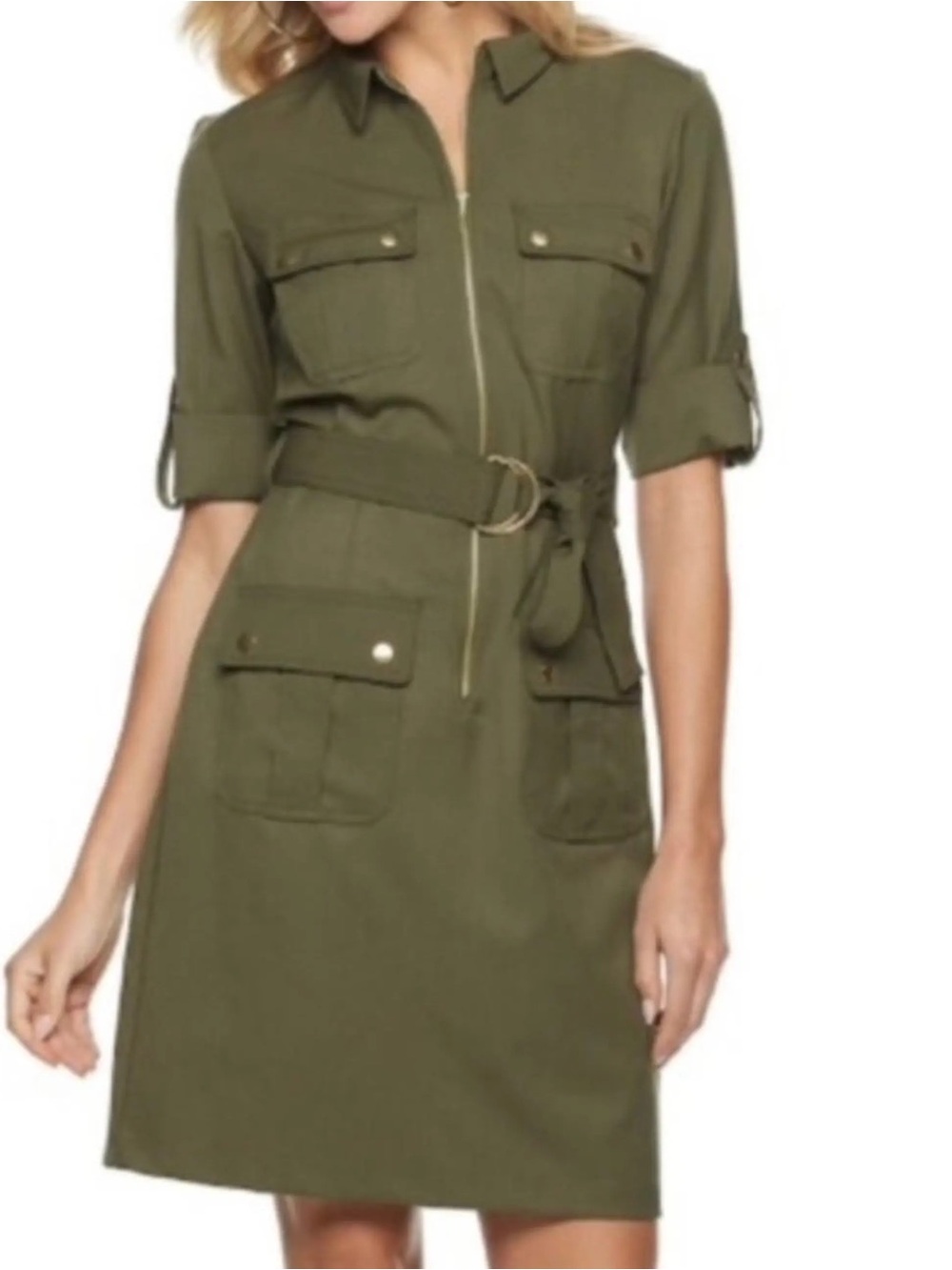 Sharagano Olive Green Zip-Front Dress